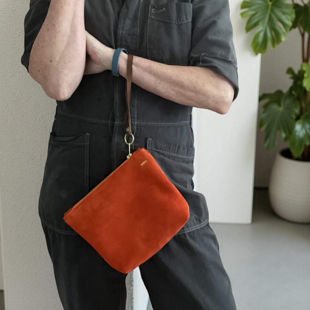 Orange Suede Zip Pouch – www.amibags.com