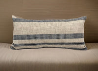 Striped Linen Pillow in Blue and Tan