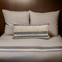 Striped Linen Pillow in Blue and Tan
